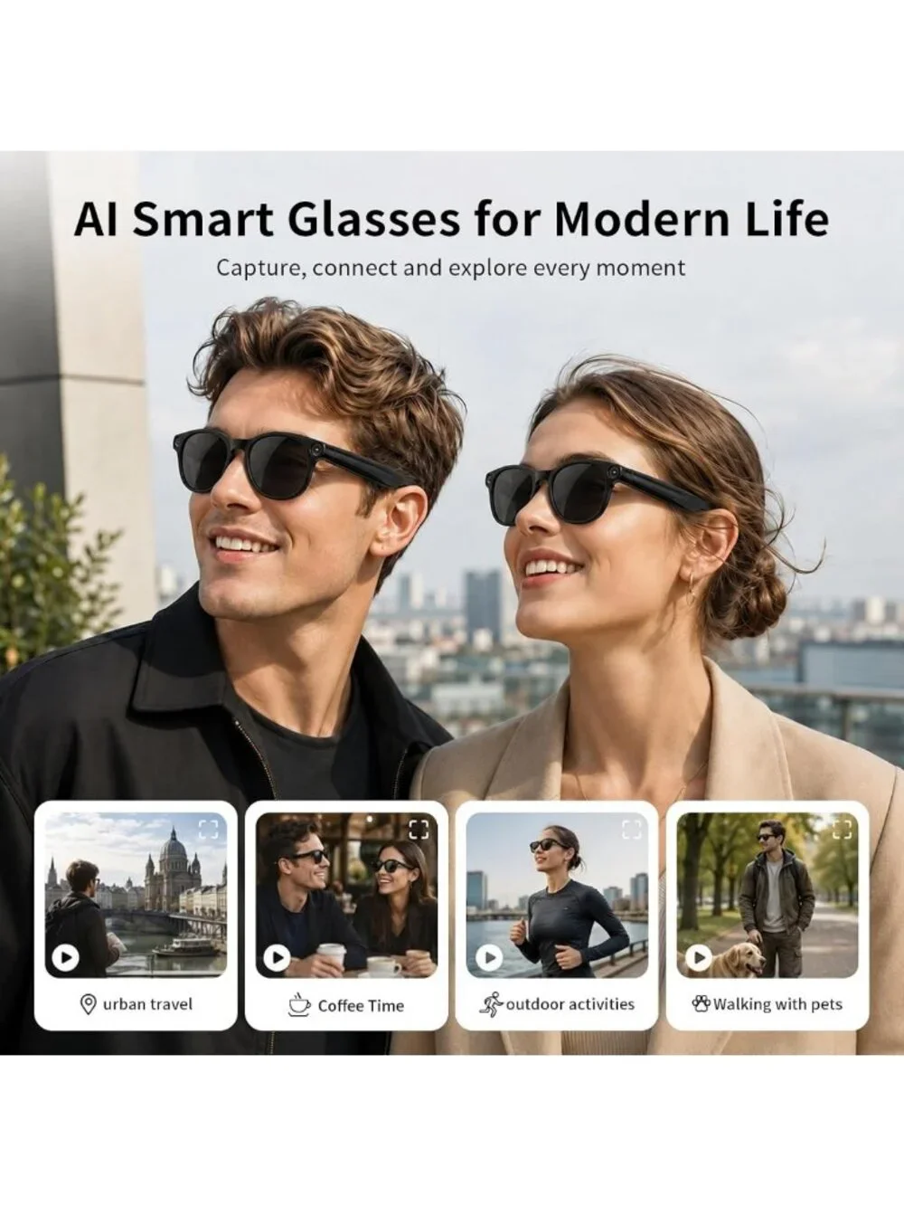 Smart Glasses with 8MP Camera & 4K Video | Bluetooth Audio, Voice Control